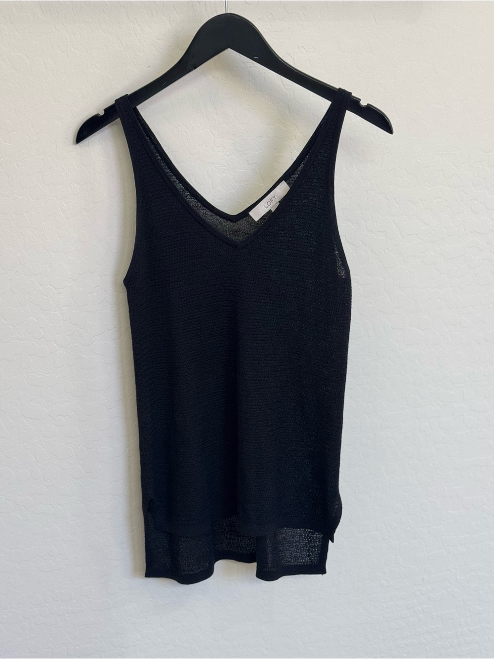 LOFT Black Ramie Rayon Open Knit V-Neck Sweater Tank Top Size S